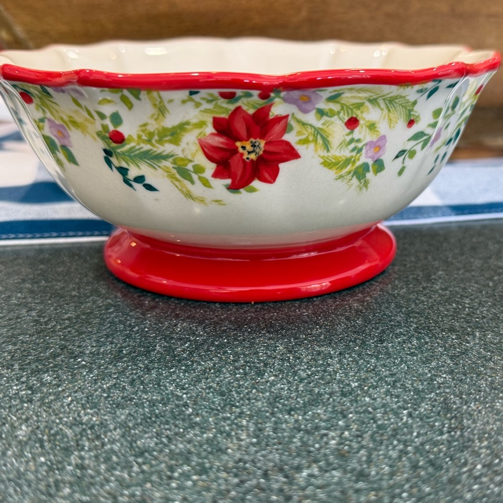 The Pioneer Woman Bowl Holiday Cheer Floral Footed Cereal Soup Fruit 7" Rare HTF